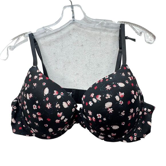 NEW Tahari 38C Black Floral Print Padded‎ Push-up Underwire Support Bra - Picture 1 of 10